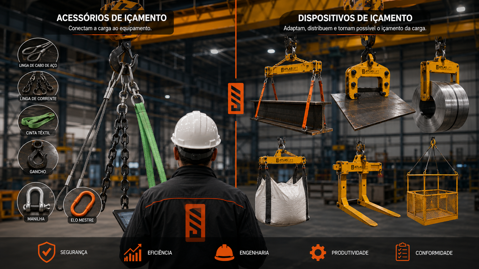 diferença entre dispositivo de içamento e acessório de içamento
