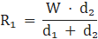 Fórmula da reação R1 = W·d2 / (d1 + d2)
