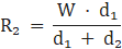 Fórmula da reação R2 = W·d1 / (d1 + d2)
